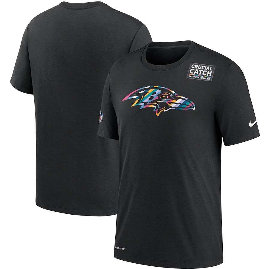 Men's Baltimore Ravens Black NFL 2020 Sideline Crucial Catch Performance T-Shirt Men's Baltimore Ravens Black NFL 2020 Sideline Crucial Catch Performance T-Shirt